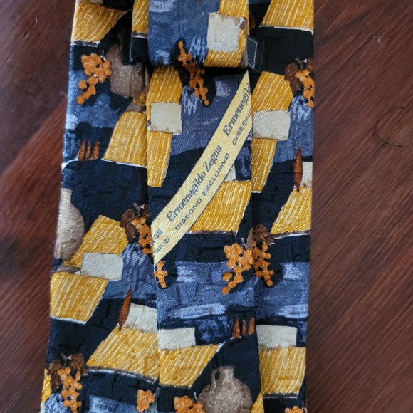 Ermenegildo Zegna Tie Silk Gold Black - Picture 7 of 7